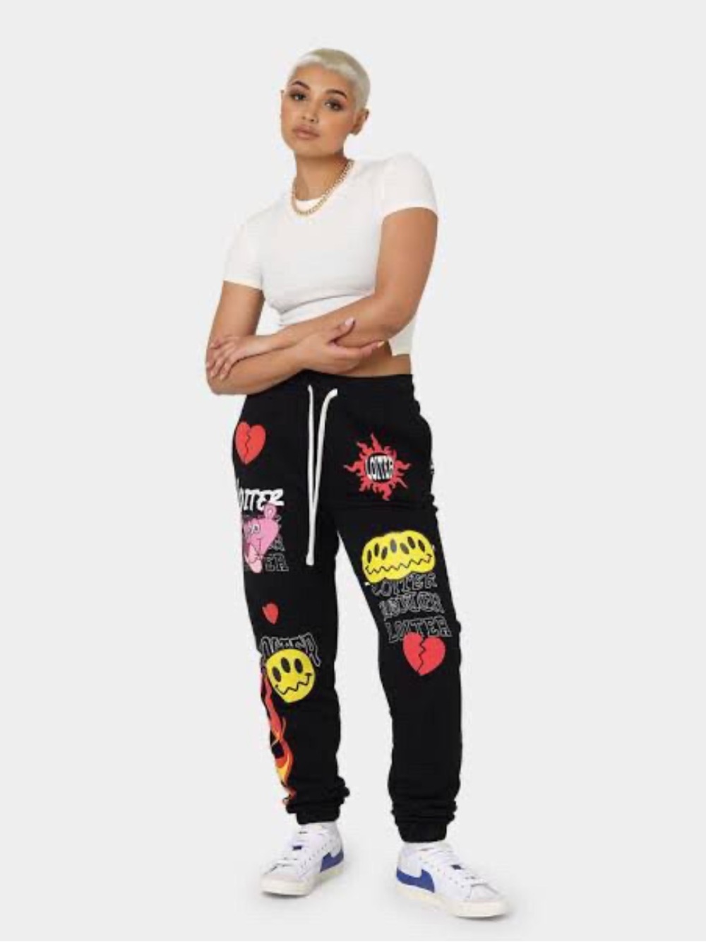 Loiter black graphic sweatpants with colorful prints